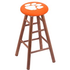 Oak Extra Tall Bar Stool in Medium Finish with Clemson Seat