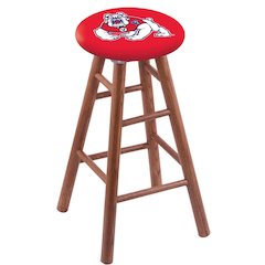 Oak Extra Tall Bar Stool in Medium Finish with Fresno State Seat