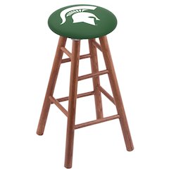 Oak Extra Tall Bar Stool in Medium Finish with Michigan State Seat