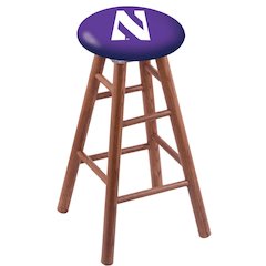 Oak Extra Tall Bar Stool in Medium Finish with Northwestern Seat