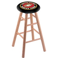 Oak Bar Stool in Natural Finish with U.S. Marines Seat