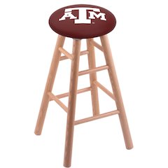 Oak Bar Stool in Natural Finish with Texas A&M Seat