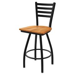 XL 410 Jackie 30" Swivel Bar Stool with Black Wrinkle Finish and Medium Maple Seat