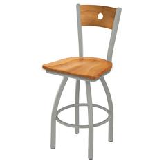 830 Voltaire 36" Swivel Counter Stool with Anodized Nickel Finish, Medium Back, and Medium Maple Seat