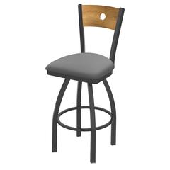 830 Voltaire 36" Swivel Counter Stool with Pewter Finish, Medium Back, and Canter Folkstone Grey Seat