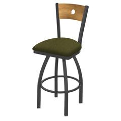 830 Voltaire 36" Swivel Counter Stool with Pewter Finish, Medium Back, and Graph Parrot Seat