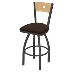 830 Voltaire 36" Swivel Counter Stool with Pewter Finish, Natural Back, and Rein Coffee Seat