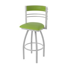 Swivel Bar Stool with Anodized Nickel Finish and Canter Kiwi Green Seat and Back