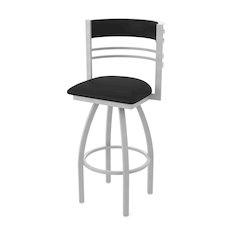 Swivel Bar Stool with Anodized Nickel Finish and Black Vinyl Seat and Back