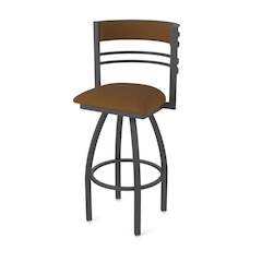 Swivel Bar Stool with Pewter Finish and Canter Thatch Seat and Back