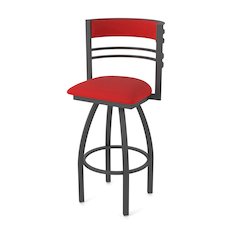 Swivel Bar Stool with Pewter Finish and Canter Red Seat and Back