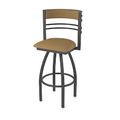 Swivel Bar Stool with Pewter Finish and Canter Saddle Seat and Back