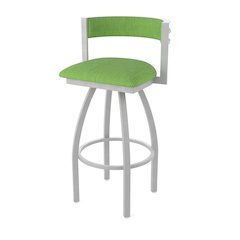 Swivel Bar Stool with Anodized Nickel Finish and Graph Parrot Seat and Back