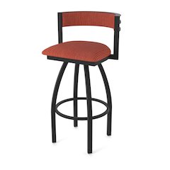 Swivel Bar Stool with Black Wrinkle Finish and Graph Poppy Seat and Back