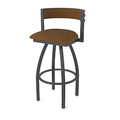 Swivel Bar Stool with Pewter Finish and Canter Thatch Seat and Back