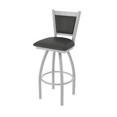 Swivel Bar Stool with Anodized Nickel Finish and Canter Iron Seat and Back