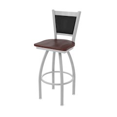 Swivel Bar Stool with Anodized Nickel Finish and Dark Cherry Oak Seat