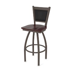 Swivel Bar Stool with Bronze Finish and Dark Cherry Maple Seat and Black Vinyl