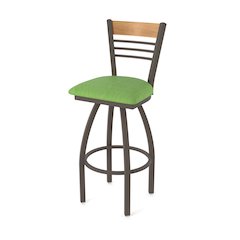 36" Swivel Extra Tall Bar Stool, Bronze Finish, Medium Back, Graph Parrot Seat