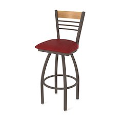 36" Swivel Extra Tall Bar Stool, Bronze Finish, Medium Back, Graph Ruby Seat