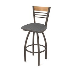 36" Swivel Extra Tall Bar Stool, Bronze Finish, Medium Back, Graph Coal Seat