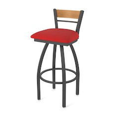 36" Swivel Extra Tall Bar Stool, Pewter Finish, Medium Back, Canter Red Seat