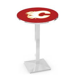 L217 Calgary Flames 42' Tall - 36' Top Pub Table w/ Chrome Finish (1173)