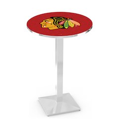 L217 Chicago Blackhawks (Red Background) 42' Tall - 36' Top Pub Table w/ Chrome Finish (1258)