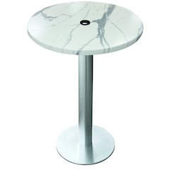 All-Season Table with 30" Diameter White Marble Top with Umbrella Hole