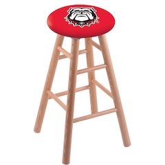 Oak Extra Tall Bar Stool in Natural Finish with Georgia "Bulldog" Seat