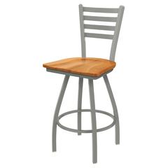XL 410 Jackie 36" Swivel Extra Tall Bar Stool with Anodized Nickel Finish and Medium Maple Seat