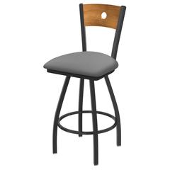 XL 830 Voltaire 36" Swivel Counter Stool with Pewter Finish, Medium Back, and Canter Folkstone Grey Seat