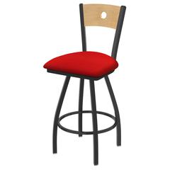 XL 830 Voltaire 36" Swivel Counter Stool with Pewter Finish, Natural Back, and Canter Red Seat