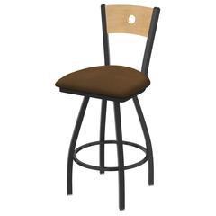 XL 830 Voltaire 36" Swivel Counter Stool with Pewter Finish, Natural Back, and Rein Thatch Seat