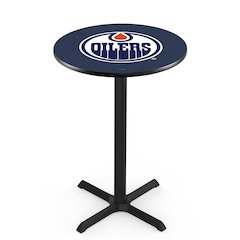 L211 Edmonton Oilers 42" Tall - 36" Top Pub Table with Black Wrinkle Finish (6400)