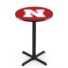 L211 University of Nebraska 42" Tall - 36" Top Pub Table with Black Wrinkle Finish