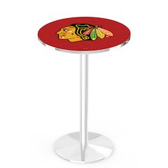 L214 Chicago Blackhawks (Red Background) 42' Tall - 36' Top Pub Table w/ Chrome Finish (2171)