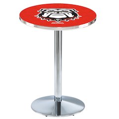 L214 University of Georgia (Bulldog)  42" Tall - 36" Top Pub Table with Chrome Finish