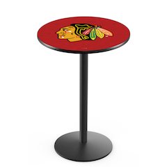 L214 Chicago Blackhawks (Red Background) 42' Tall - 36' Top Pub Table w/ Black Wrinkle Finish (375)