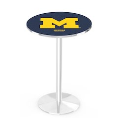 L214 University of Michigan 42" Tall - 36" Top Pub Table with Chrome Finish