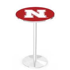 L214 University of Nebraska 42' Tall - 36' Top Pub Table w/ Chrome Finish