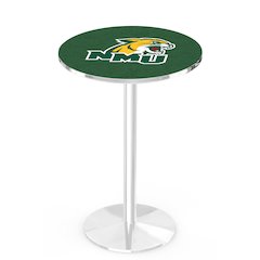 L214 Northern Michigan University 42" Tall - 36" Top Pub Table with Chrome Finish