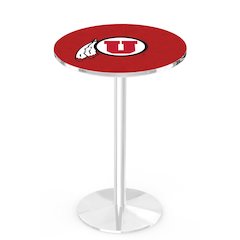 L214 University of Utah 42' Tall - 36' Top Pub Table w/ Chrome Finish