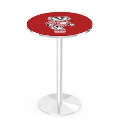 L214 University of Wisconsin (Badger)  42' Tall - 36' Top Pub Table w/ Chrome Finish