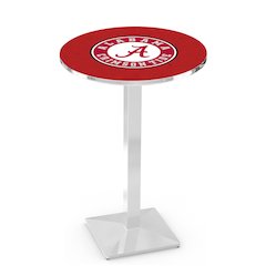 L217 University of Alabama (Script A)  42' Tall - 36' Top Pub Table w/ Chrome Finish