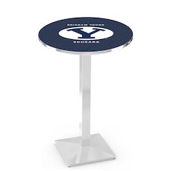 L217 Brigham Young University 42" Tall - 36" Top Pub Table with Chrome Finish