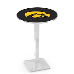 L217 University of Iowa 42" Tall - 36" Top Pub Table with Chrome Finish