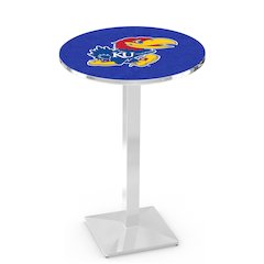 L217 University of Kansas 42" Tall - 36" Top Pub Table with Chrome Finish
