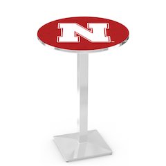 L217 University of Nebraska 42" Tall - 36" Top Pub Table with Chrome Finish