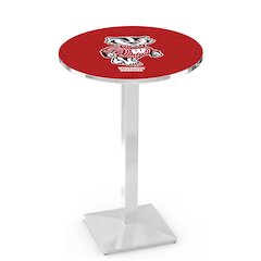 L217 University of Wisconsin (Badger)  42" Tall - 36" Top Pub Table with Chrome Finish